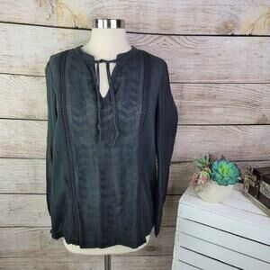 Broadway & Broome Women's Black Geometric Long Sleeve Keyhole Blouse Size Medium